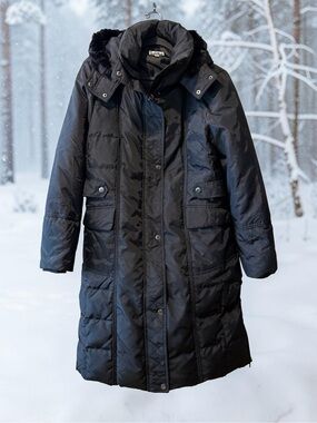 Jones Studio Black Long Down Winter Jacket with Detachable Hood